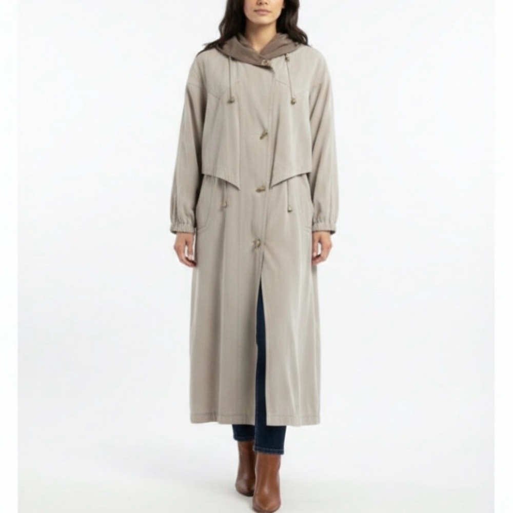 Gallery Vintage Trenchcoat Grey Stone Hooded Soft-shell Long M Quiet Luxury